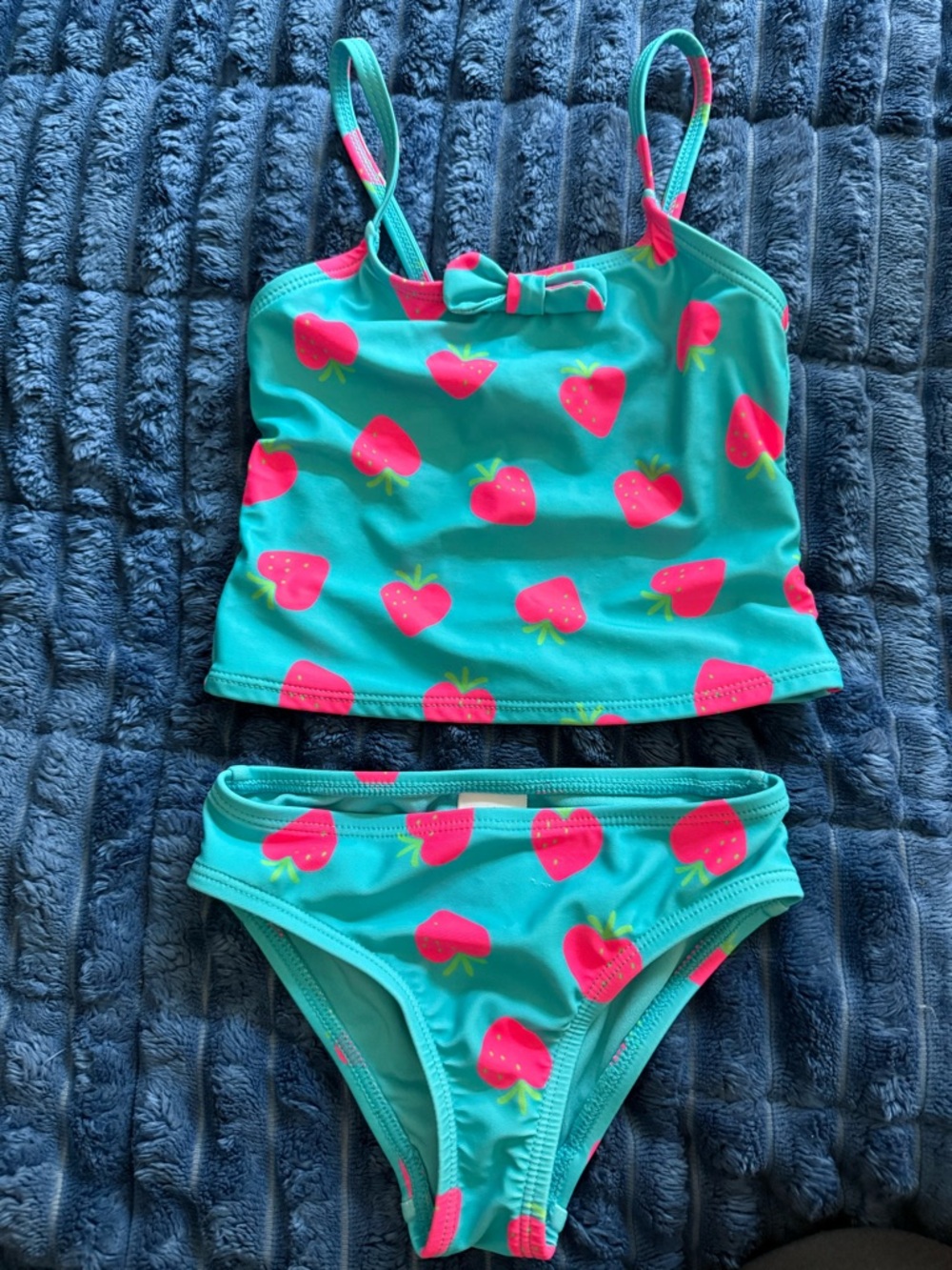 Tucker & Tate Turquoise Strawberry Print Girls Tankini Swimsuit